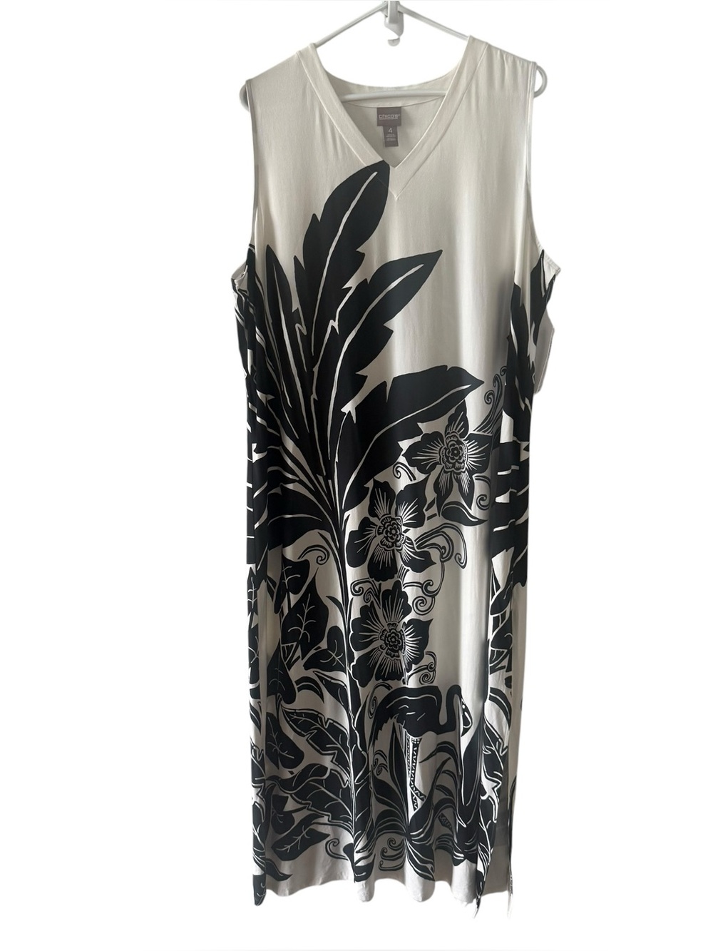Chicos Sleeveless Maxi Dress Size 4 Jersey Stretch Black White NEW!